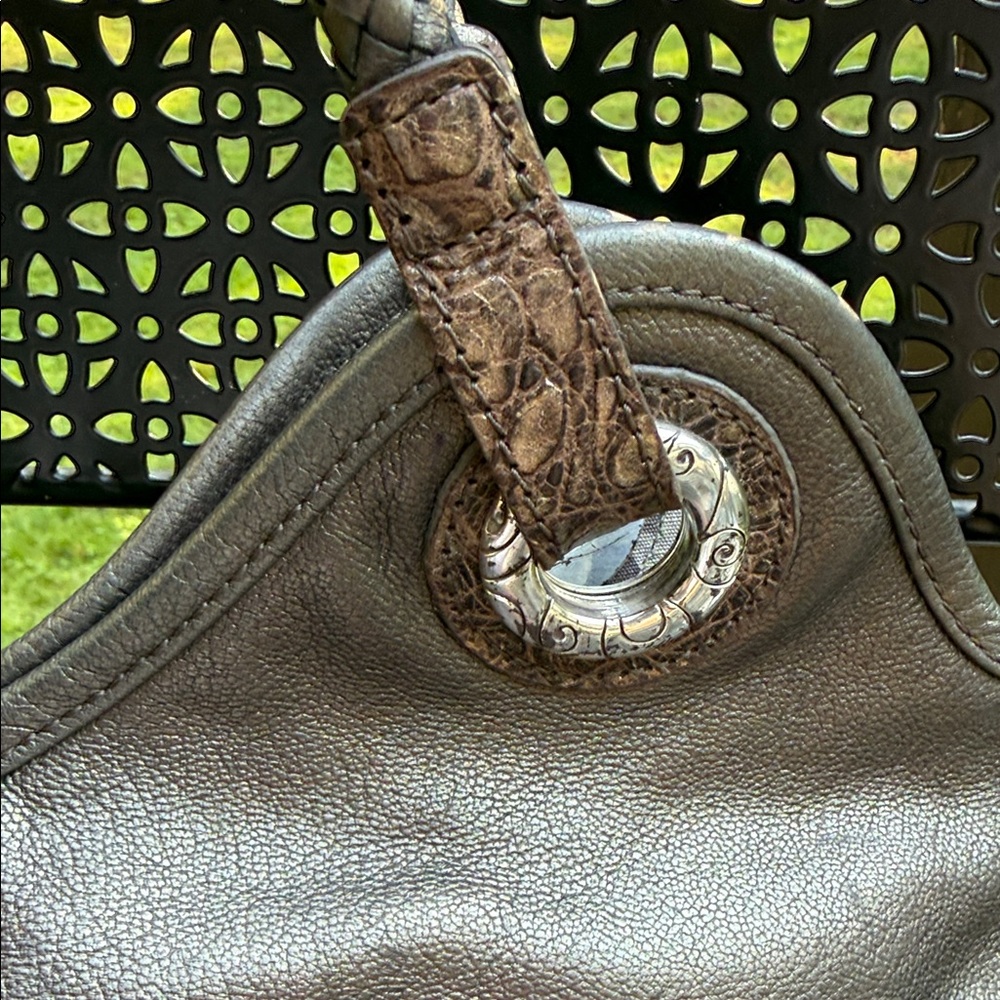 Brighton Metalic Bronze Brown Embroidered Shoulder Bag - Picture 7 of 9